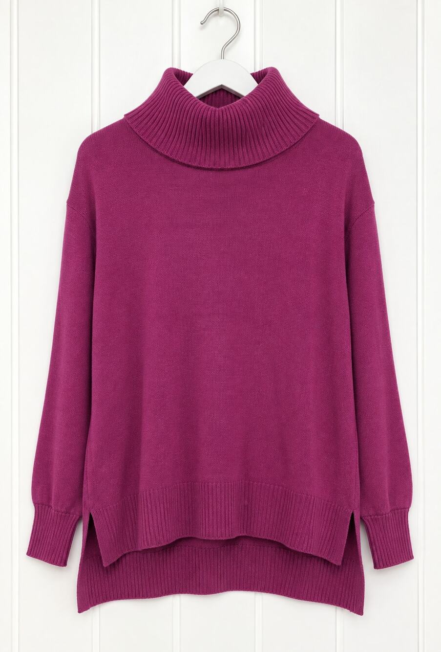 LOFT Turtleneck Tunic Sweater Womens M Magenta Pink High Low NWT Cotton Blend